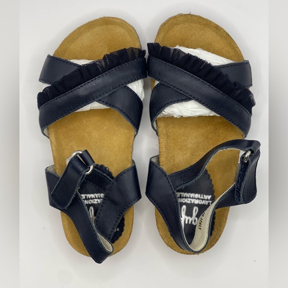 IL GUFO Leather Strap Open Toe Sandals in Navy Blue - Picture 1 of 9
